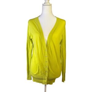 Cotton by Autumn Cashmere M Lime Green V-Neck Cardigan 100% Cotton Knit